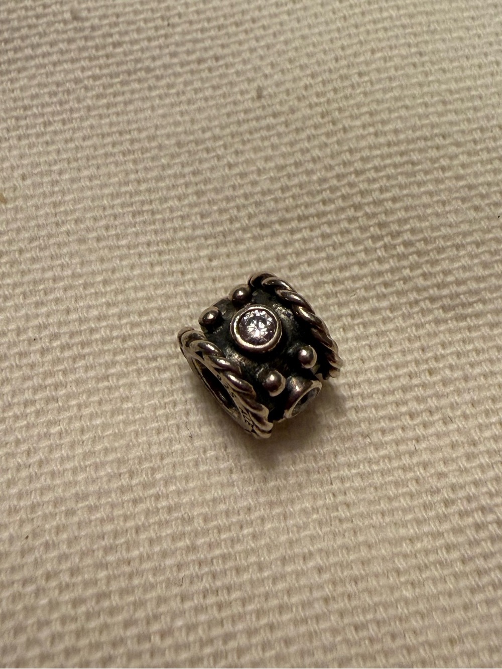 Pandora Sterling Silver Bead Charm with Clear Stone